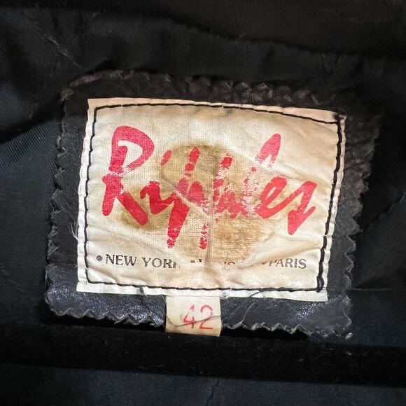 Ripples 90's Vintage Black Leather Moto Jacket Size 42 - Picture 11 of 13